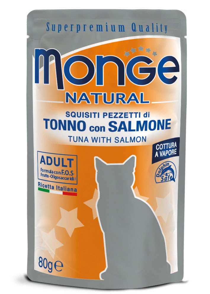 Monge Natural - Pezzetti di Tonno con Salmone per Gatti Adulti 80g Monge Natural - Pezzetti di Tonno con Salmone per Gatti Adulti 80g